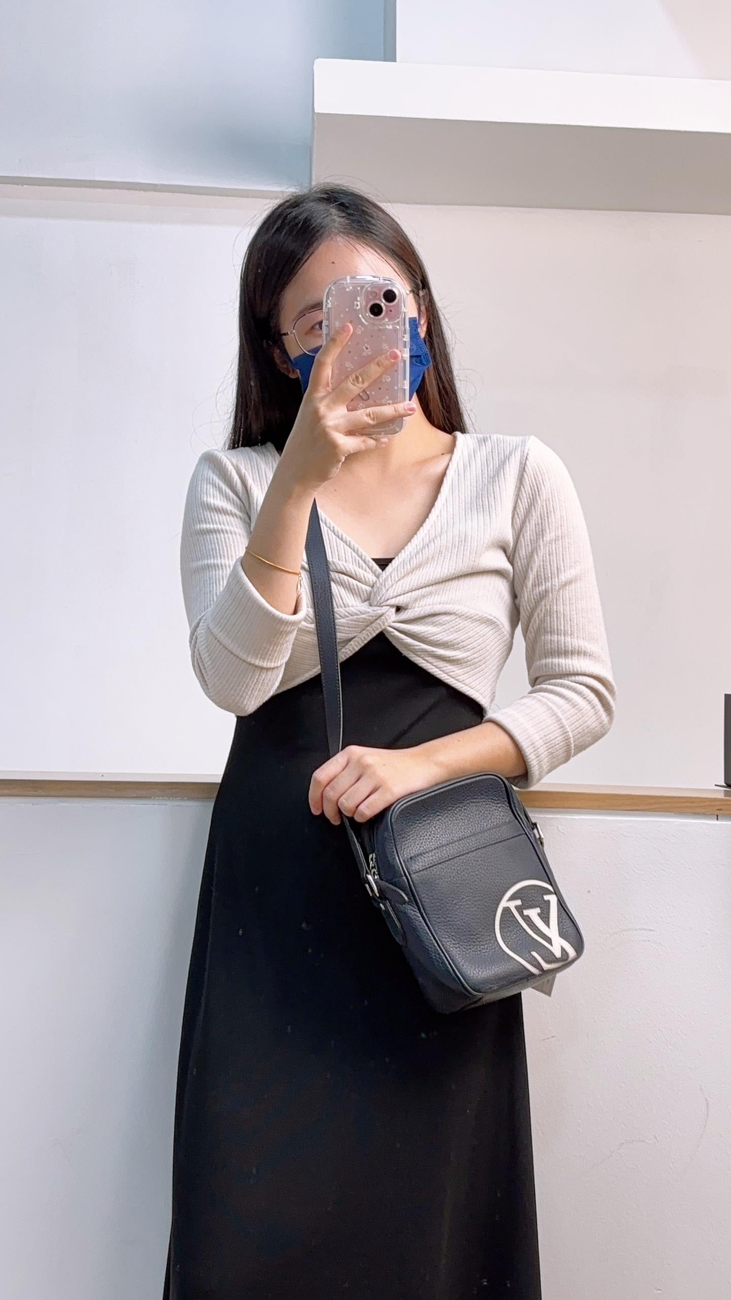 LV Navy Calfskin Logo Danube PM