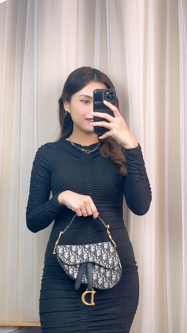 Dior Navy Oblique Mini Saddle With Strap