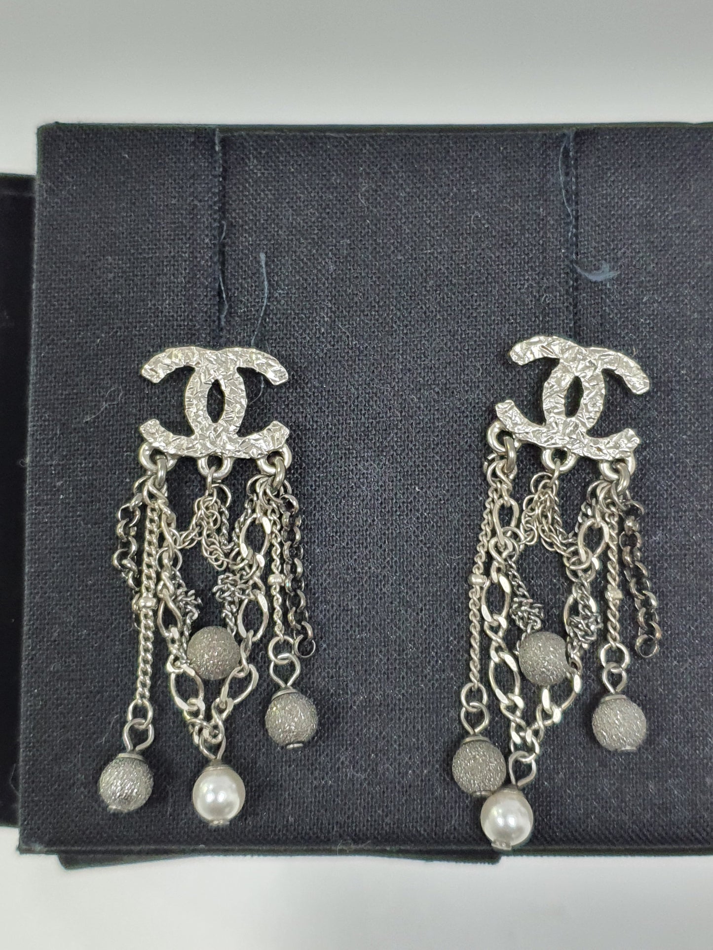 Chanel Carved Silver Bead Earrings