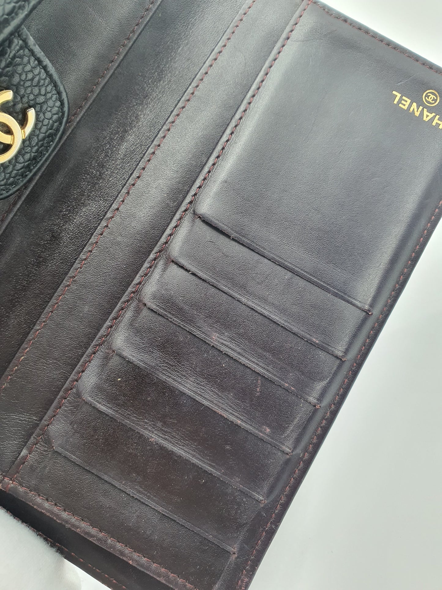 CC Black Caviar Trifold Long Wallet (GHW)