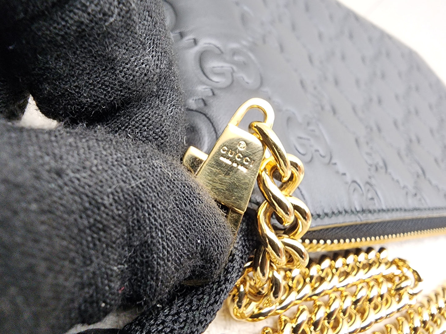 Gucci Black Guccissima Leather Wristlet Shoulder Bag