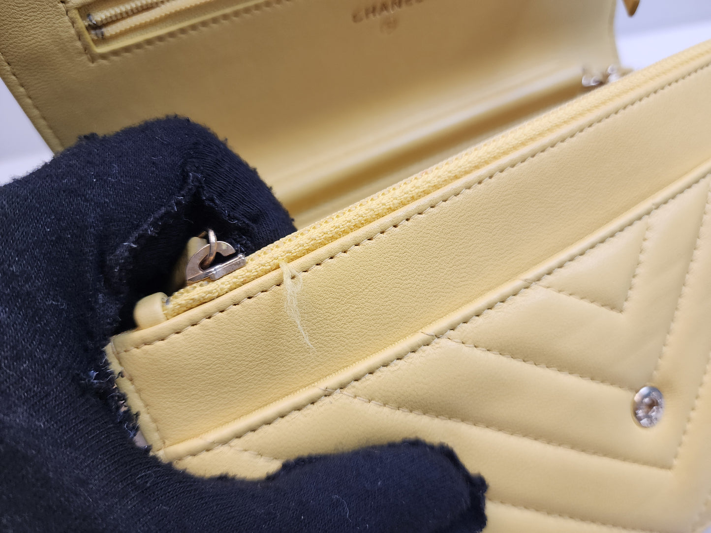 Chanel Yellow Lambskin Chevron Classic WOC (LGHW)