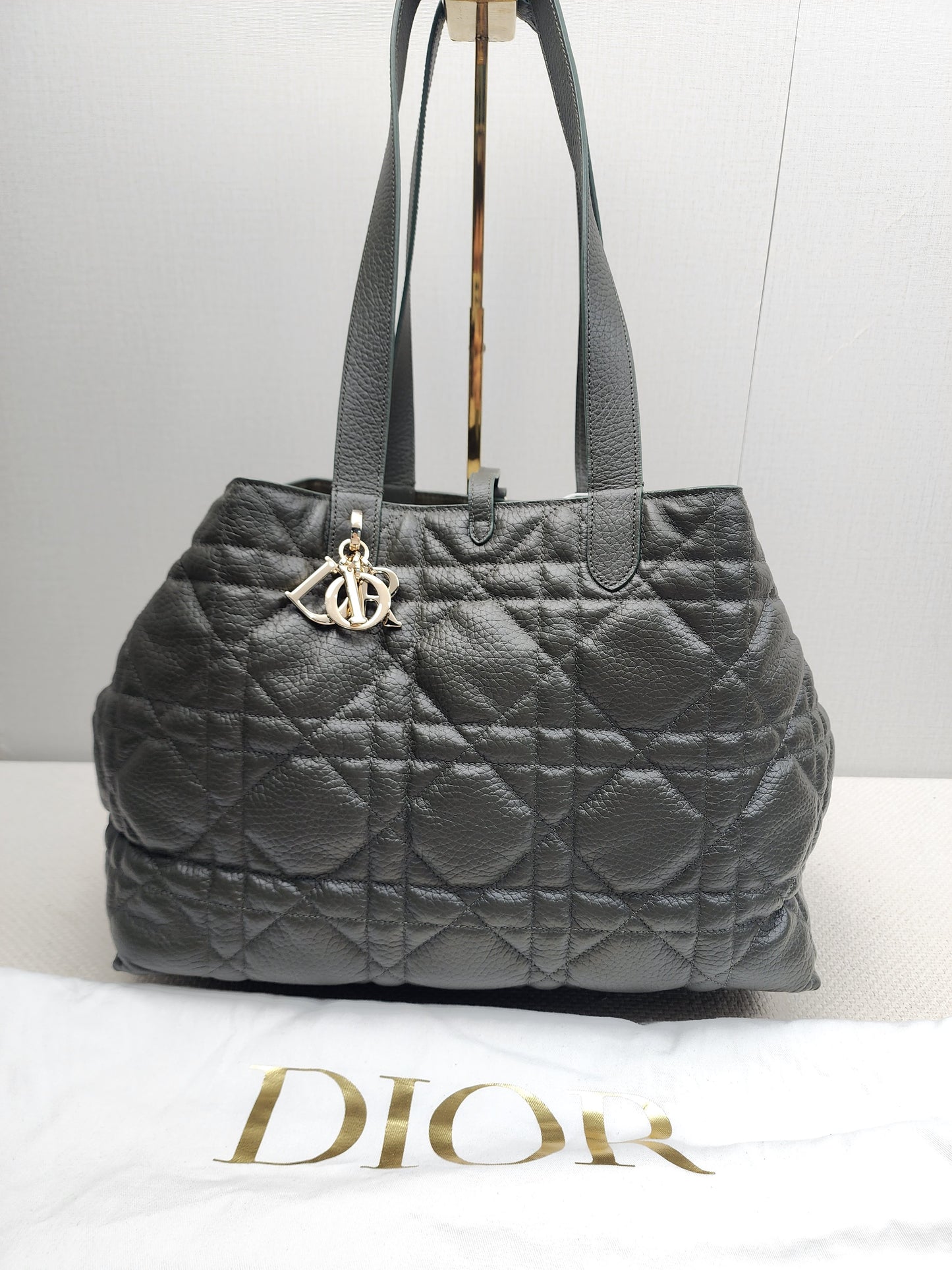 Dior Khaki Large Calfskin Macrocannage Toujours Bag (GHW)