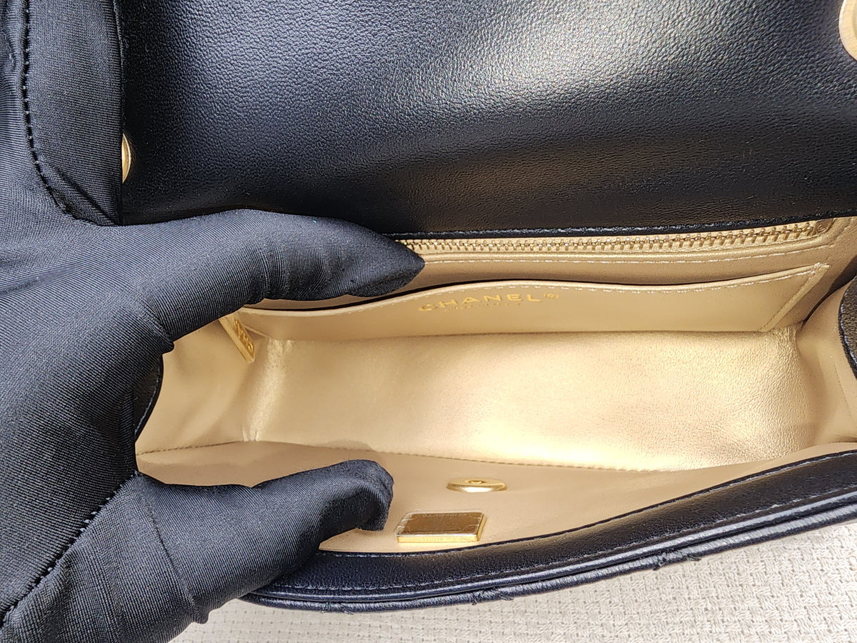 Chanel Black Lambskin Mini Rectangular w Pearl Crush (GHW)