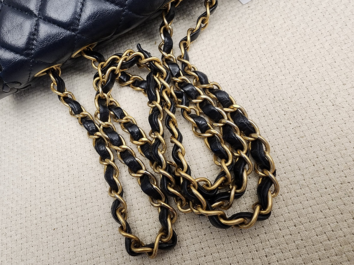 Chanel Black x Navy Lambskin Braided Saddle Flap (GHW)