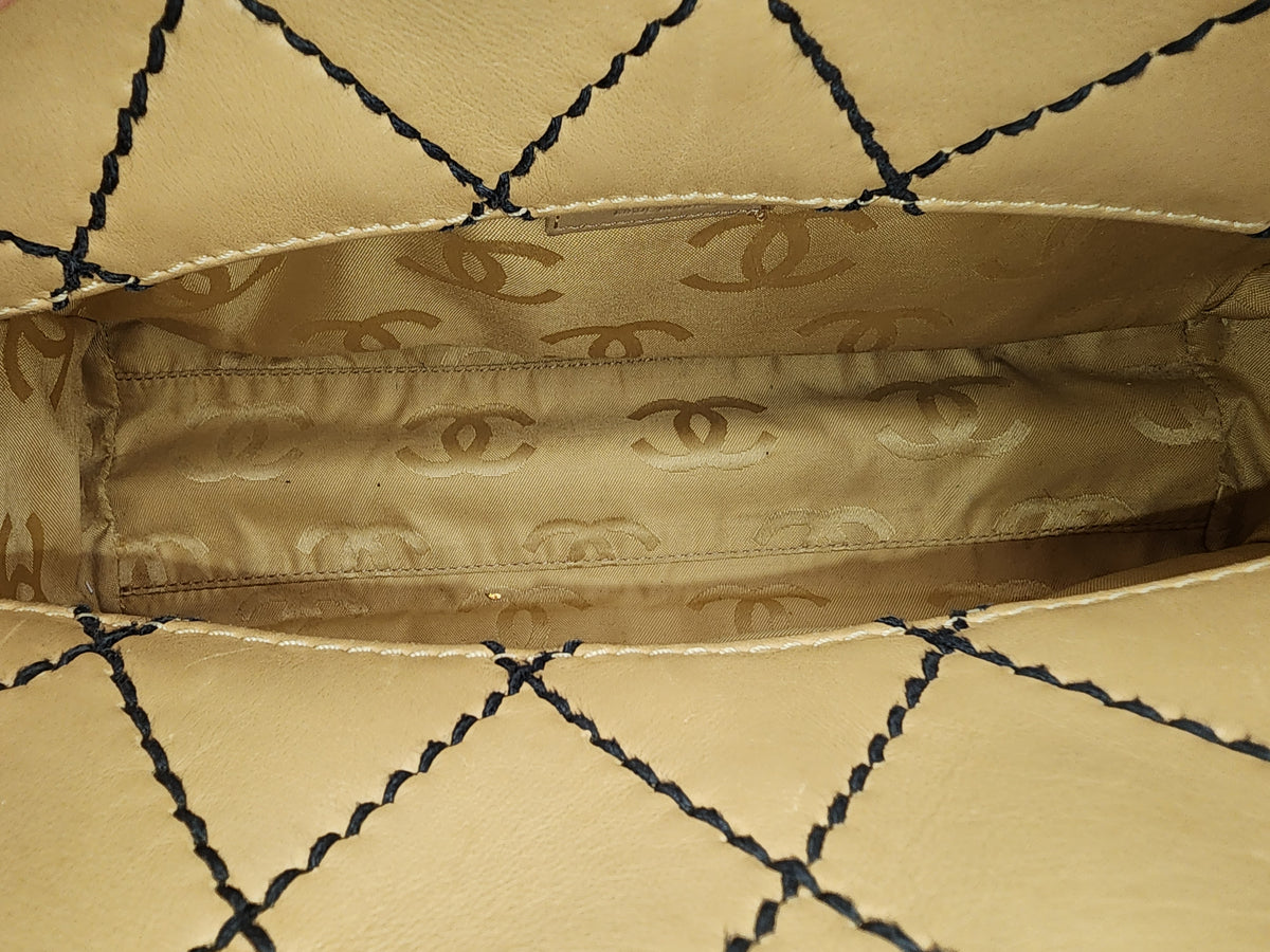 Chanel Beige Calfskin Wild Stitch Bowler Bag