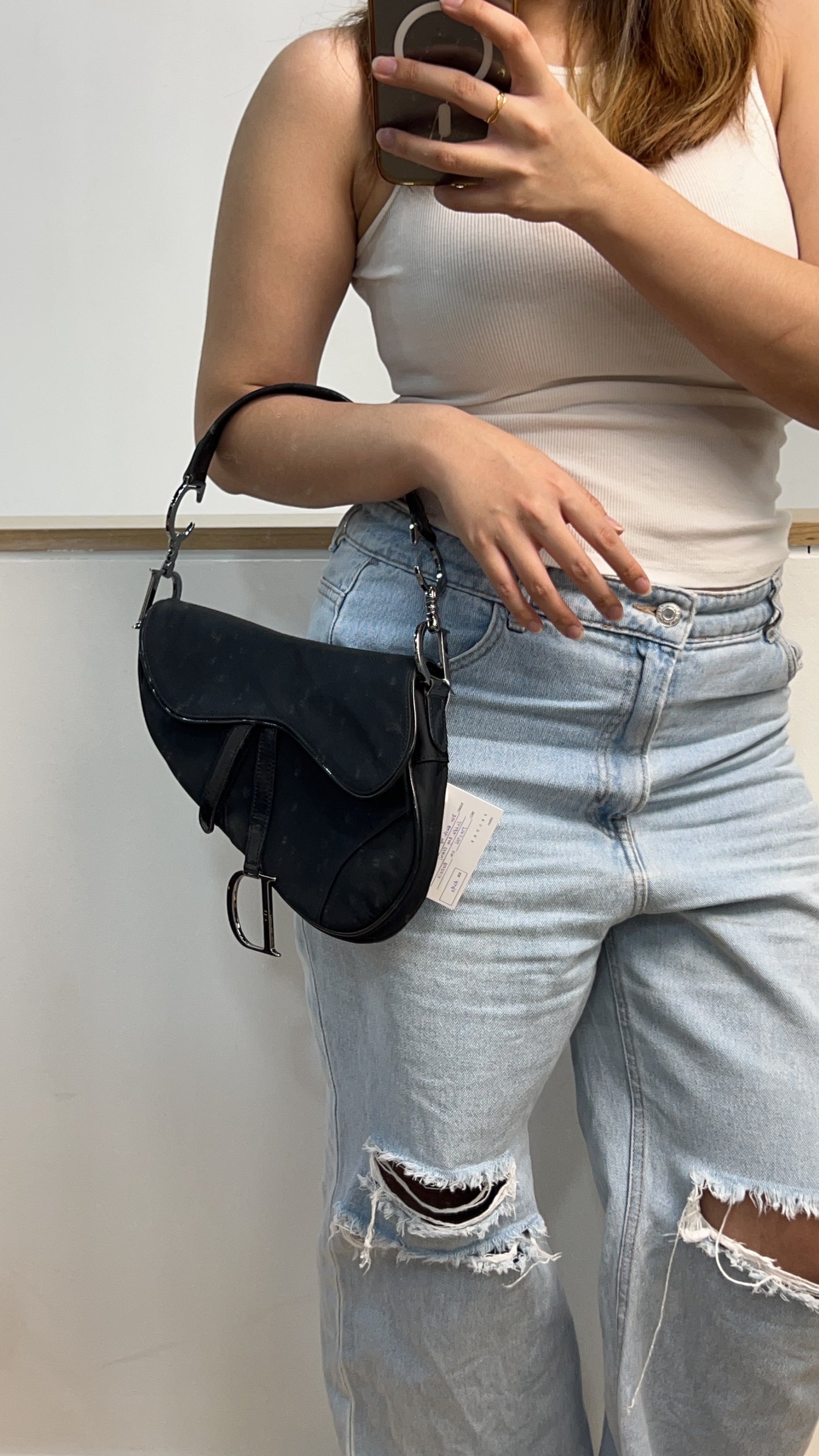 Dior Black Nylon Vintage Saddle Bag SHW