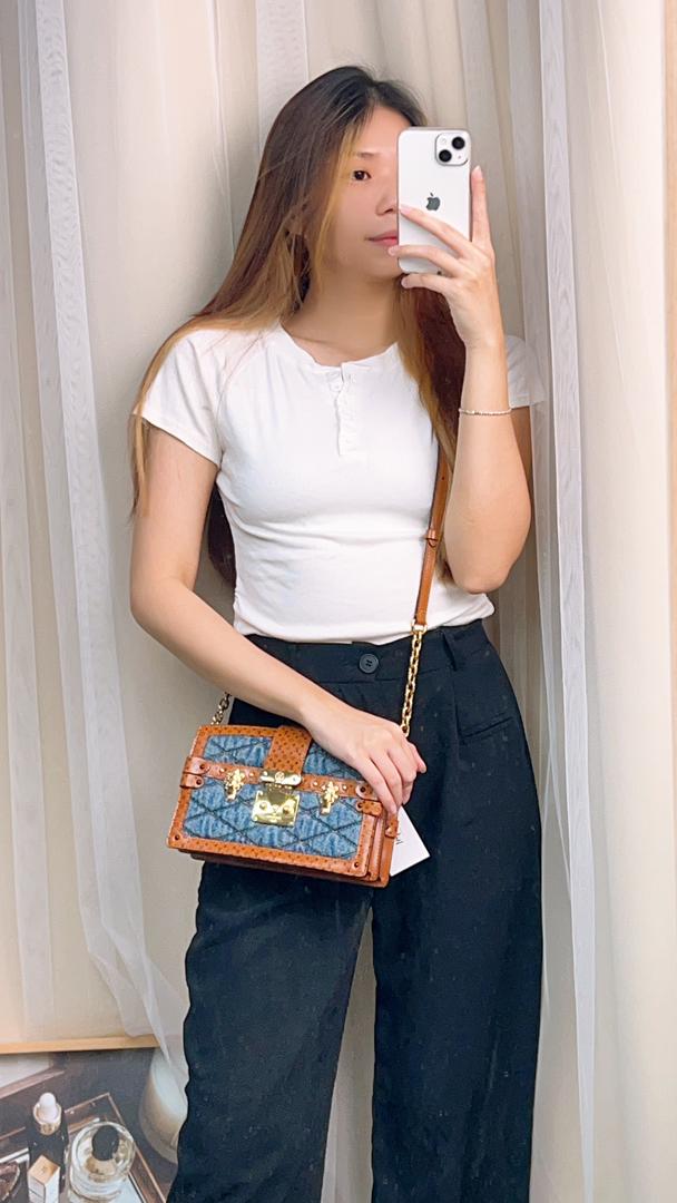 LV Denim Malletage Trunk Clutch w Chain
