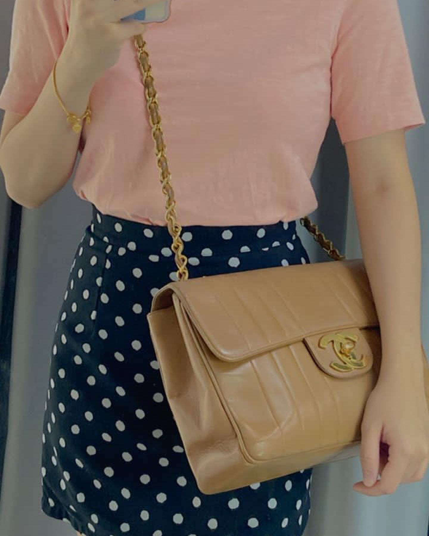 Chanel Caramel Lambskin Big CC Vertical Stitched Jumbo Flap Bag 30cm (GHW)