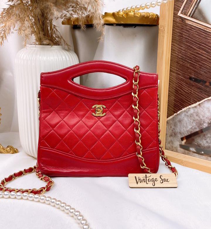 Chanel Red Lambskin Vintage Mini 31 Tote GHW - Main Image