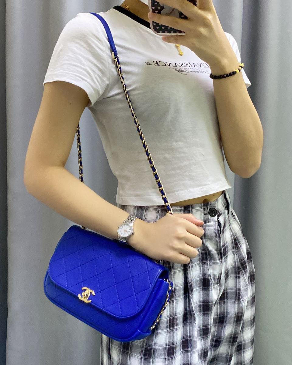 Chanel Royal Blue Calfskin Casual Trip Flap Bag LGHW