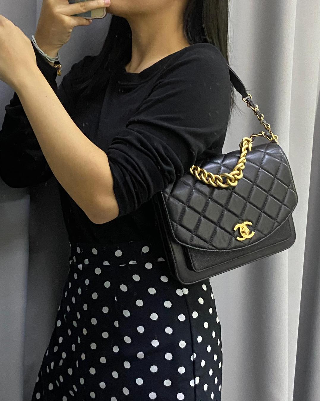 Chanel Black Caviar Calfskin Handle Flap Bag GHW