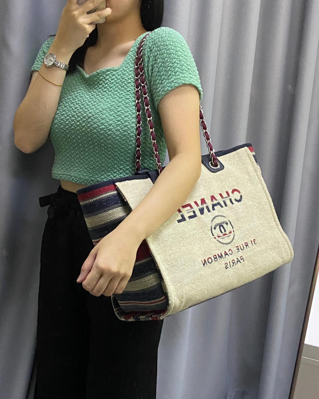 Chanel Multicolour Stripes Medium Deauville Tote SHW