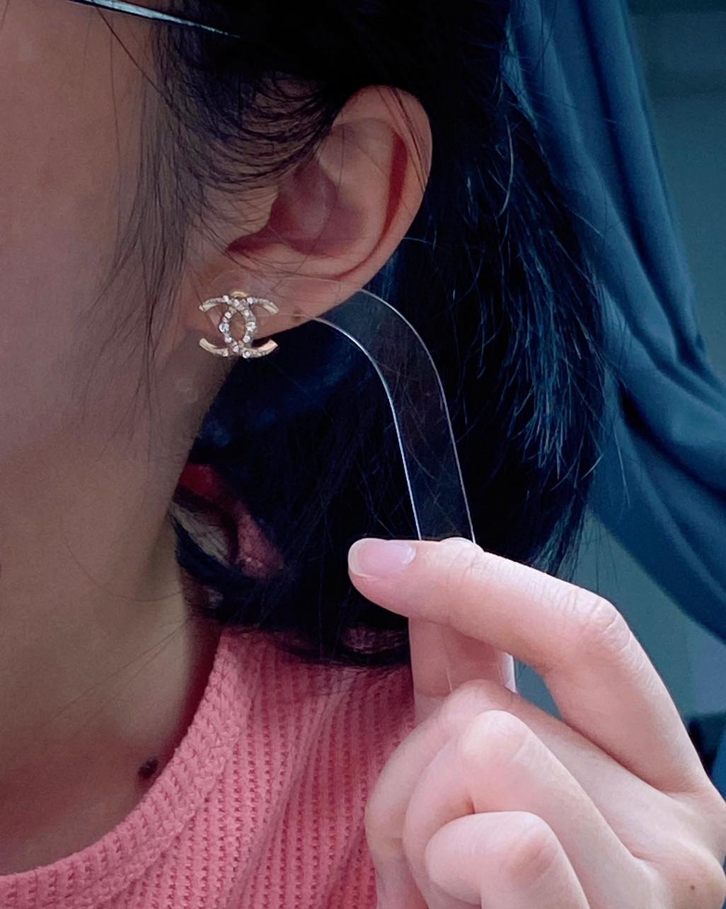 Chanel Light Gold Carved Diamante CC Earrings