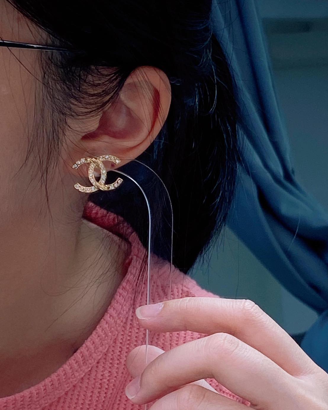 Chanel Gold Twirl Diamante CC Earrings