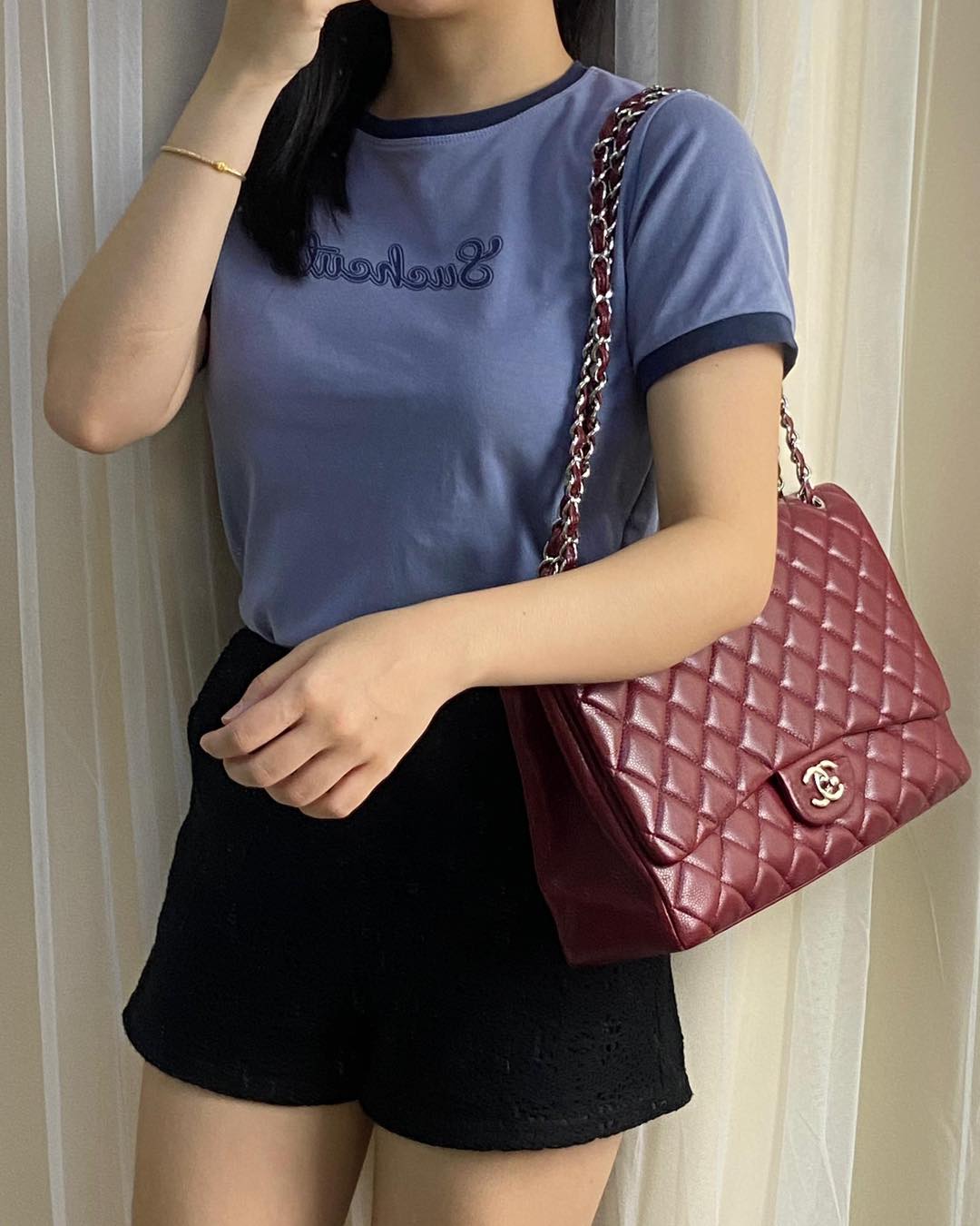 Chanel Burgundy Caviar Maxi Single Flap Bag SHW