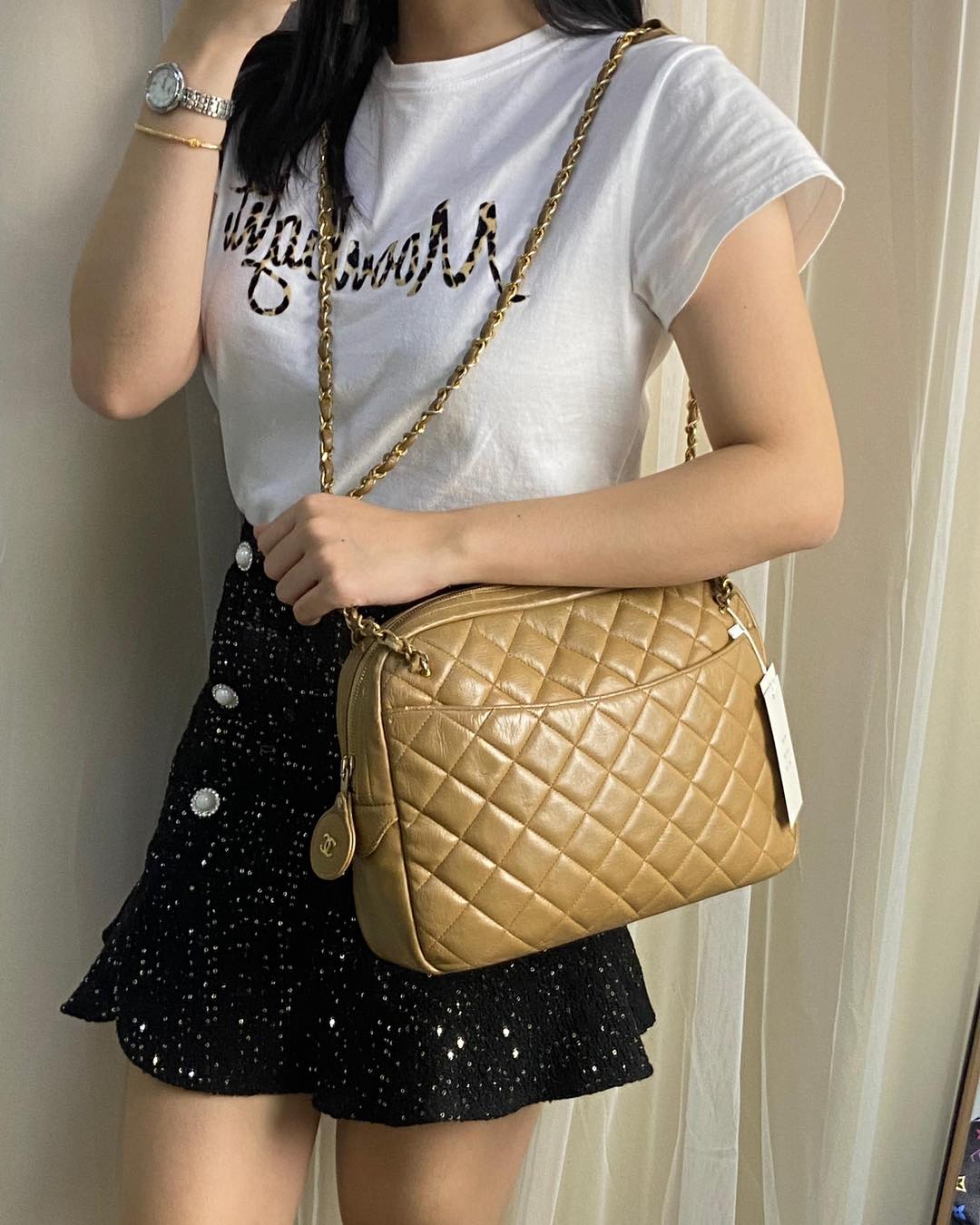 Chanel Caramel Lambskin Vintage Chain Shoulder Bag GHW