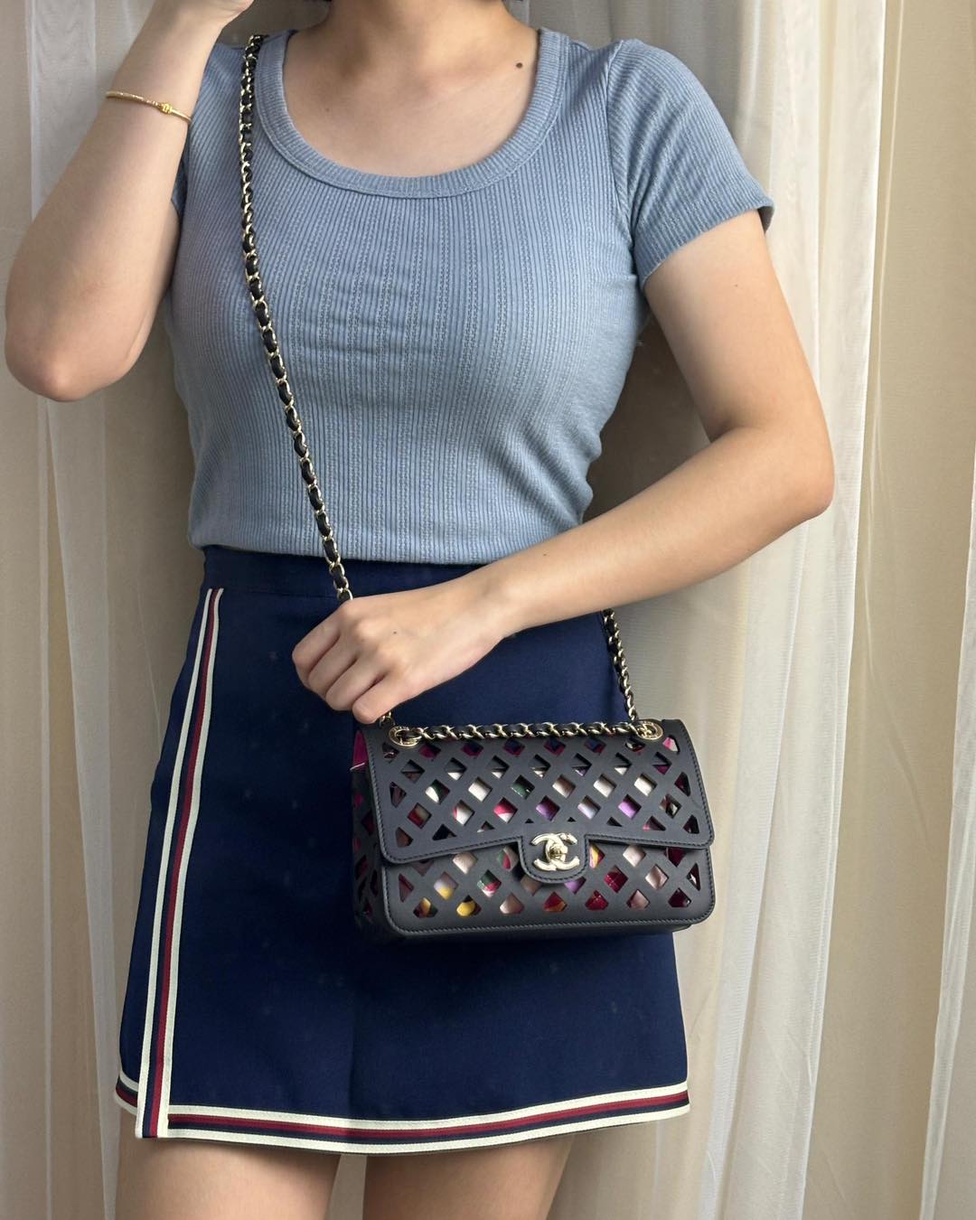 Chanel Black Calfskin See Through Perforated Flap Bag LGHW