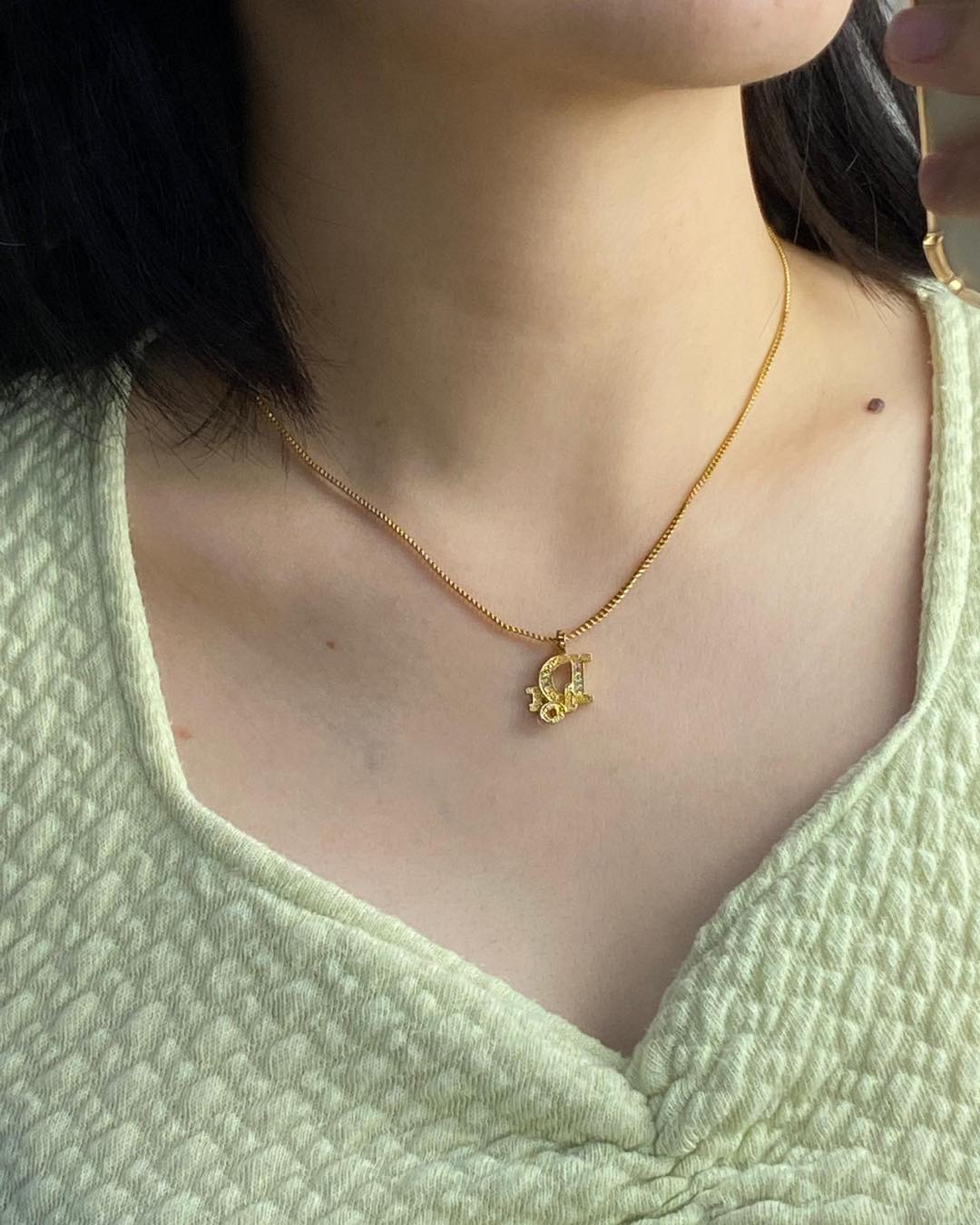 Dior Gold Vintage Crystal Logo Necklace
