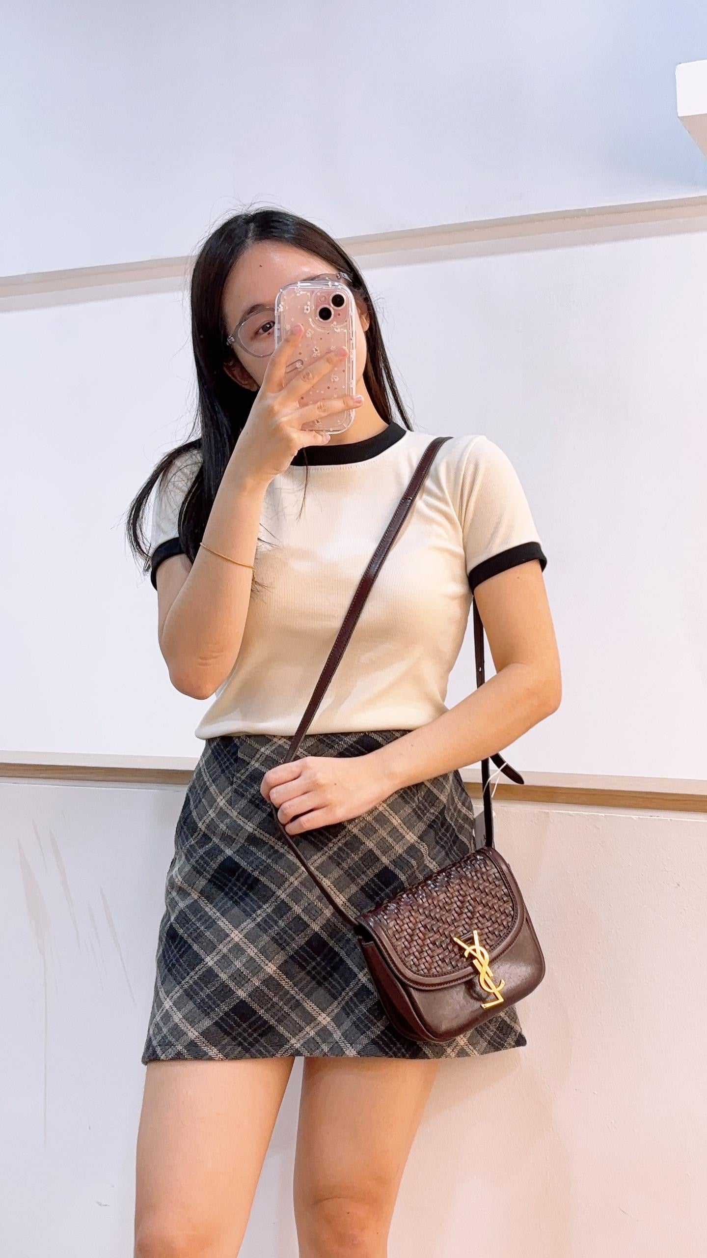 YSL Burnt Brown Woven Small Kaia Bag