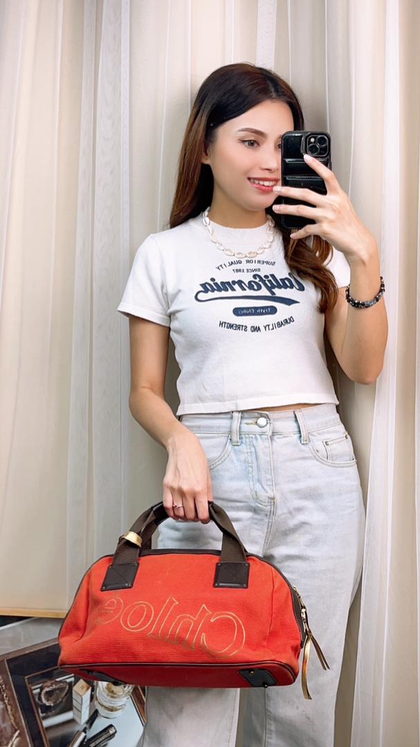 Chloe Canvas Red Bowling Tote