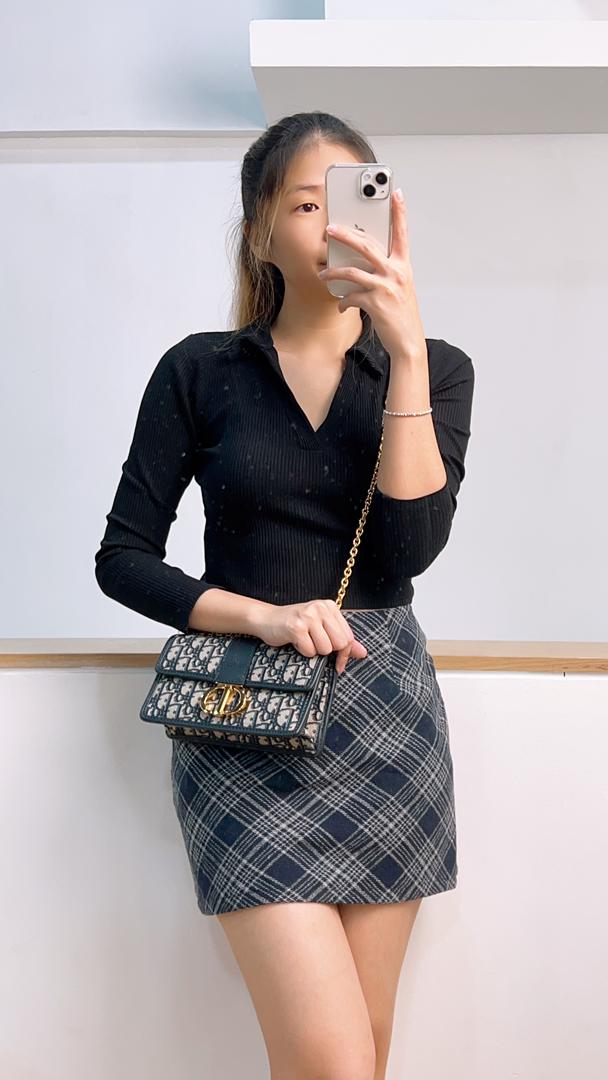 Dior Navy Oblique 30 Montaigne East West w Chain (GHW)