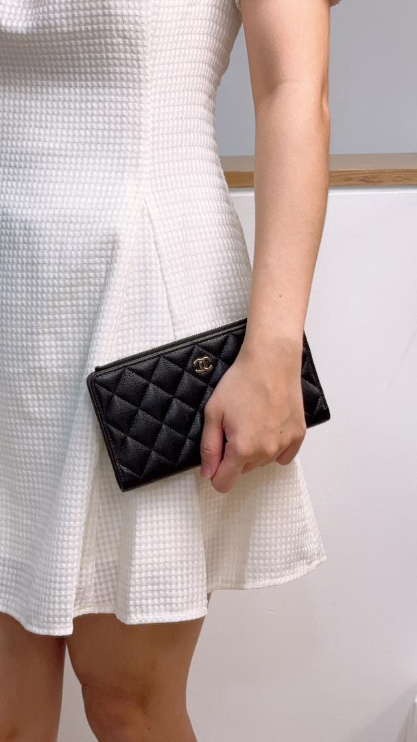 Chanel Black Caviar Bifold Long Flap Wallet (LGHW)