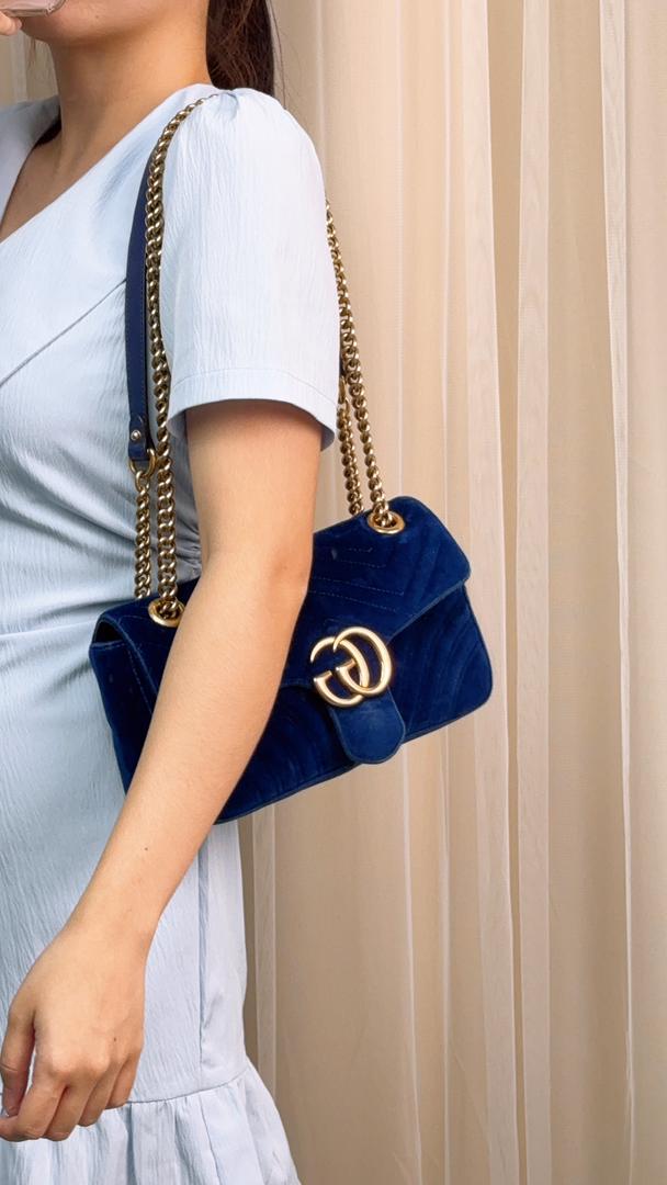 Gucci Blue Velvet Small Marmont Bag