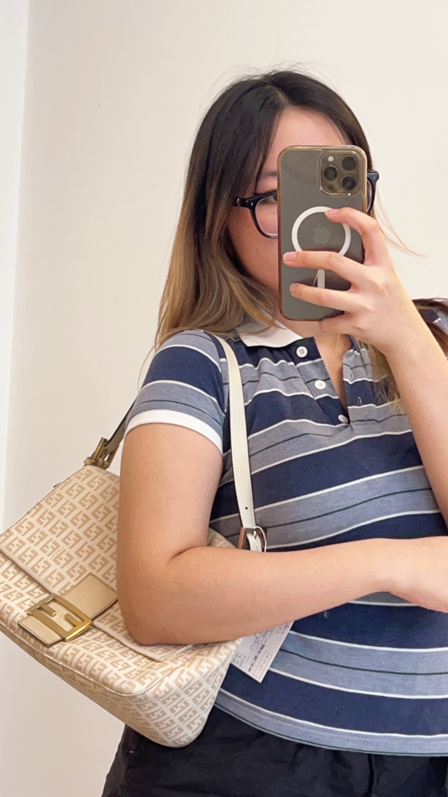 Fendi Mamma Baguette Beige x White GHW