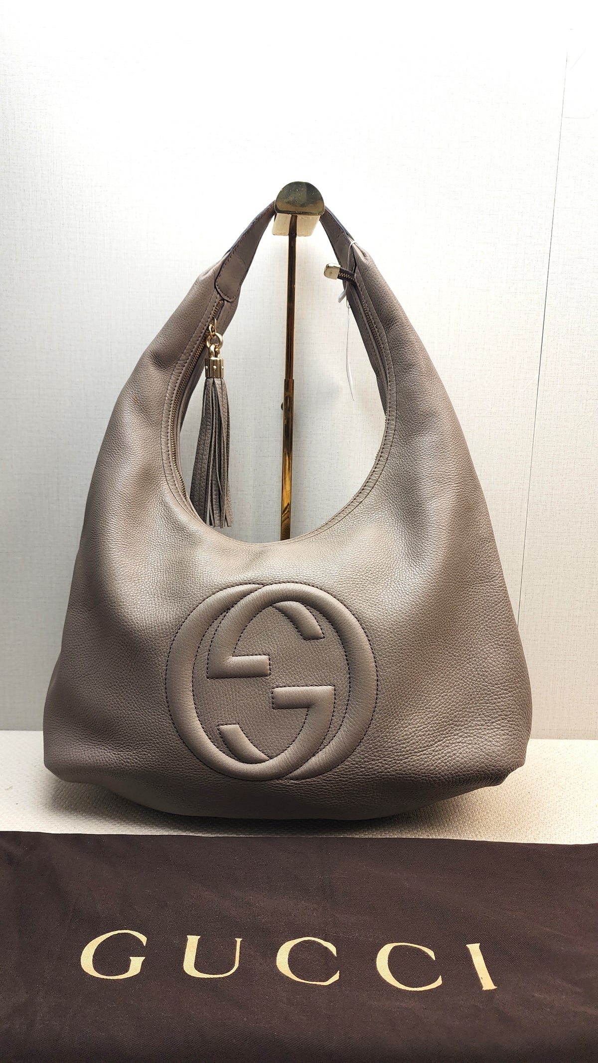 Gucci Taupe Calfskin Interlocking Soho Hobo Bag