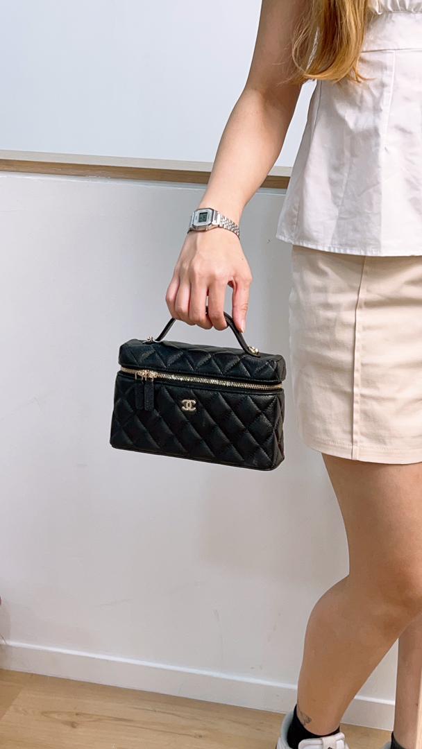 Chanel Black Caviar Top Handle Vanity Case (LGHW)