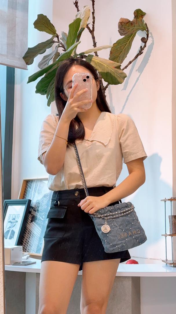 Chanel Denim Studded Mini 22 (SHW)
