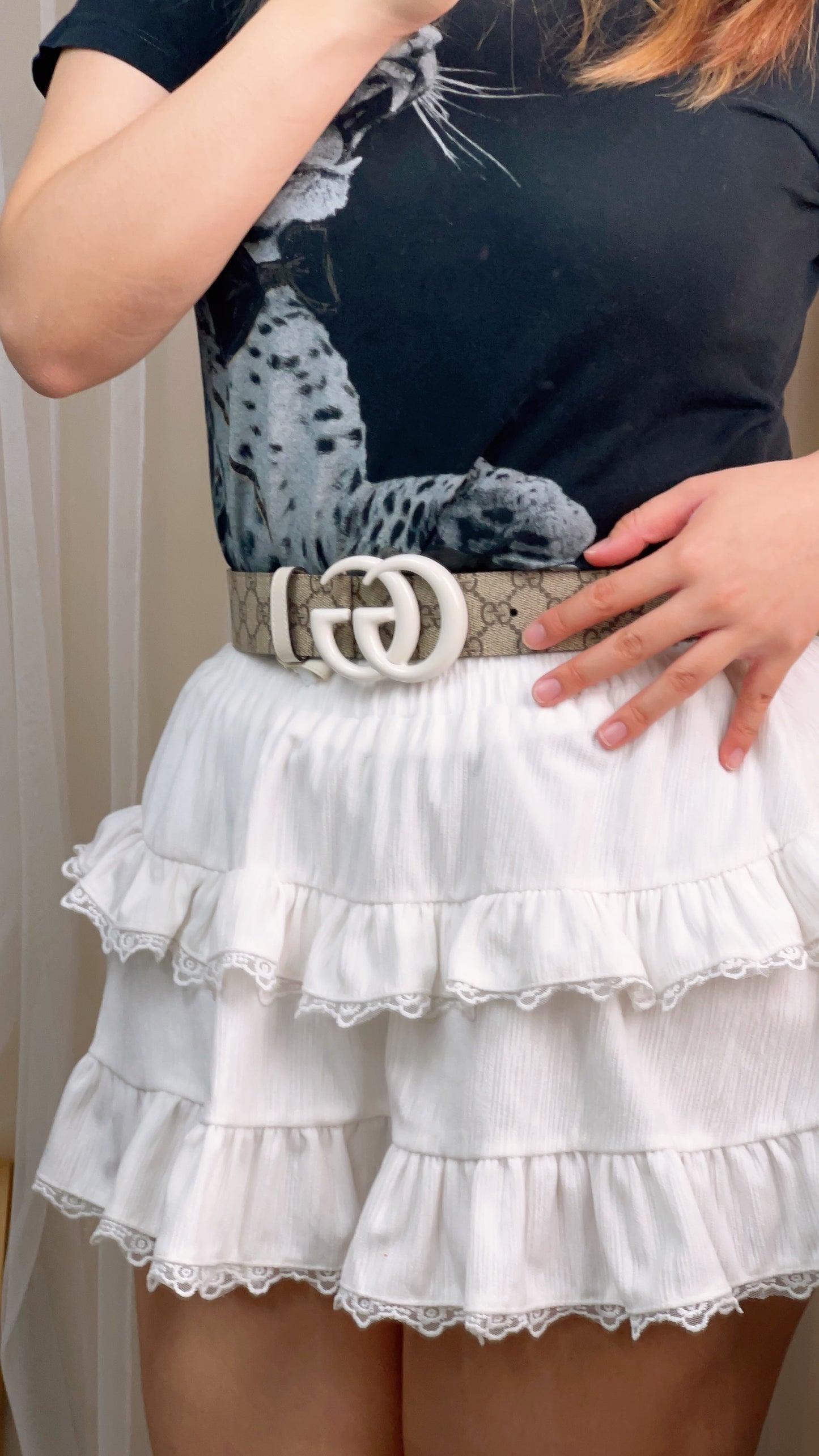Gucci White GG Marmont Belt