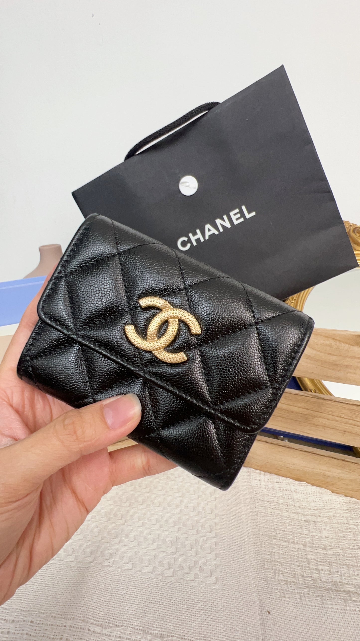 Chanel Black Caviar 22B XL Card Holder GHW
