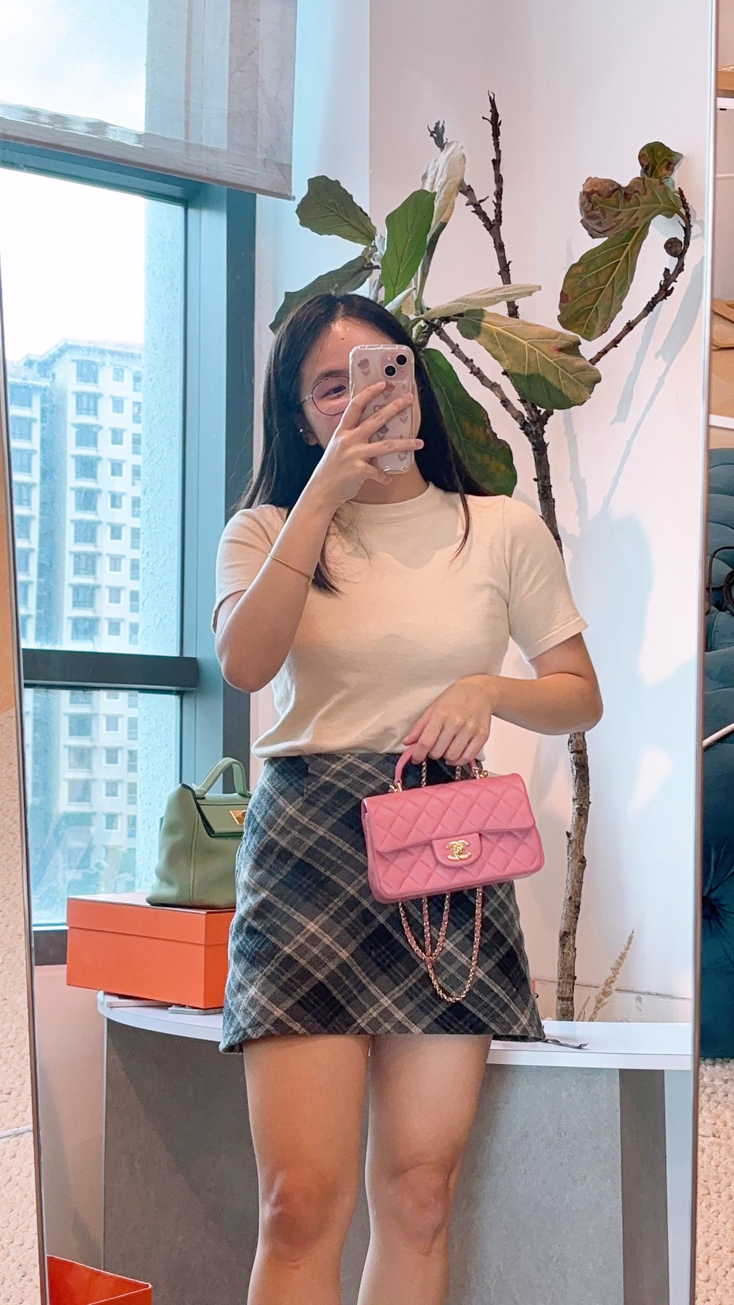 Chanel Pink Lambskin Mini Rectangular with Handle (LGHW)