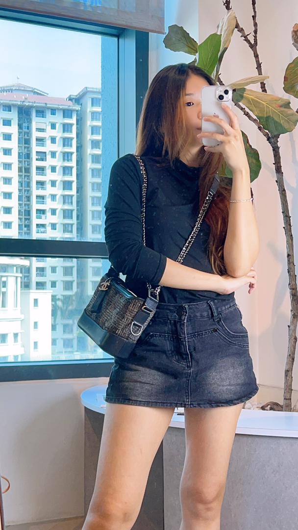 Chanel Dark Grey Tweed Small Gabrielle Hobo