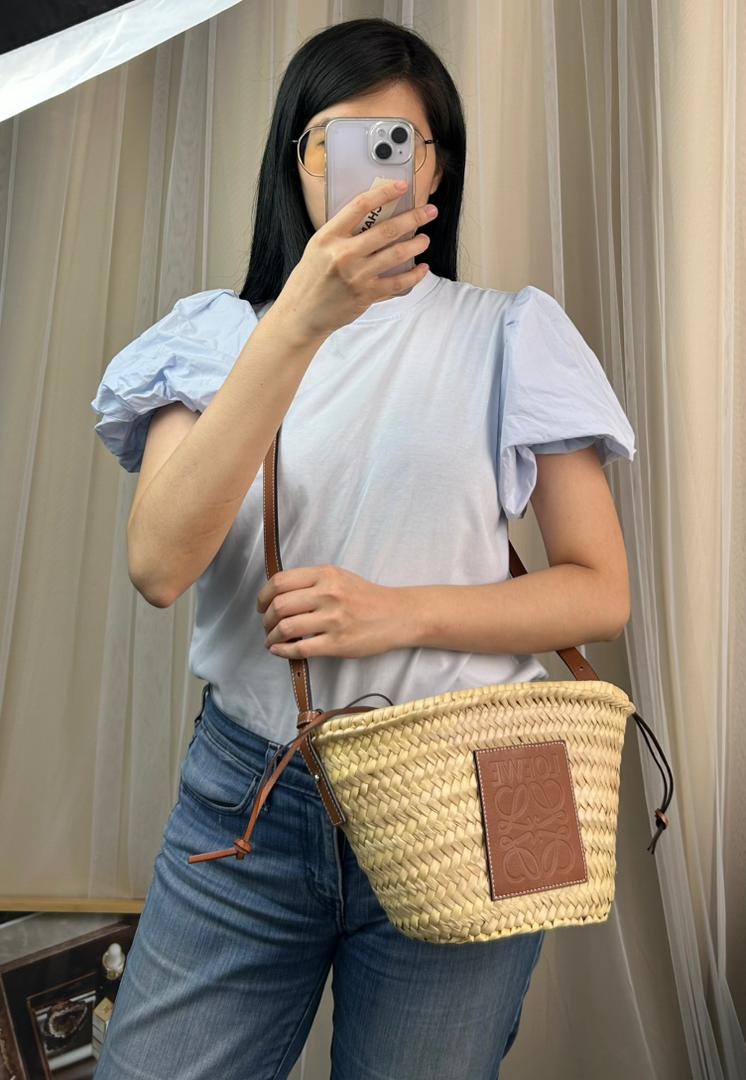 Loewe Anagram Interwoven Raffia Bucket Bag