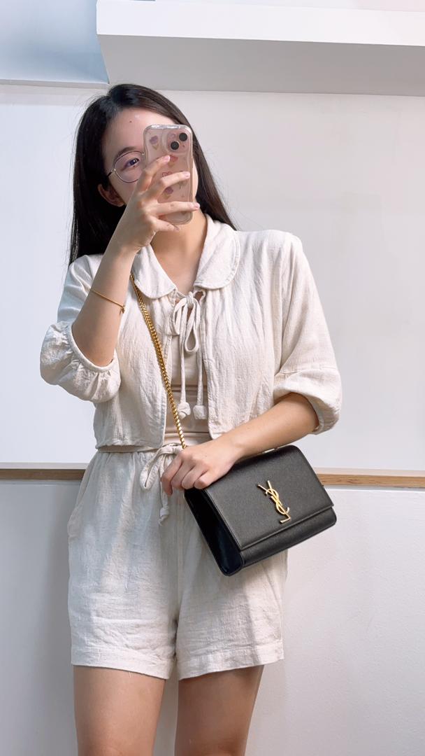 YSL Black Grain de Poudre Medium Kate (GHW)