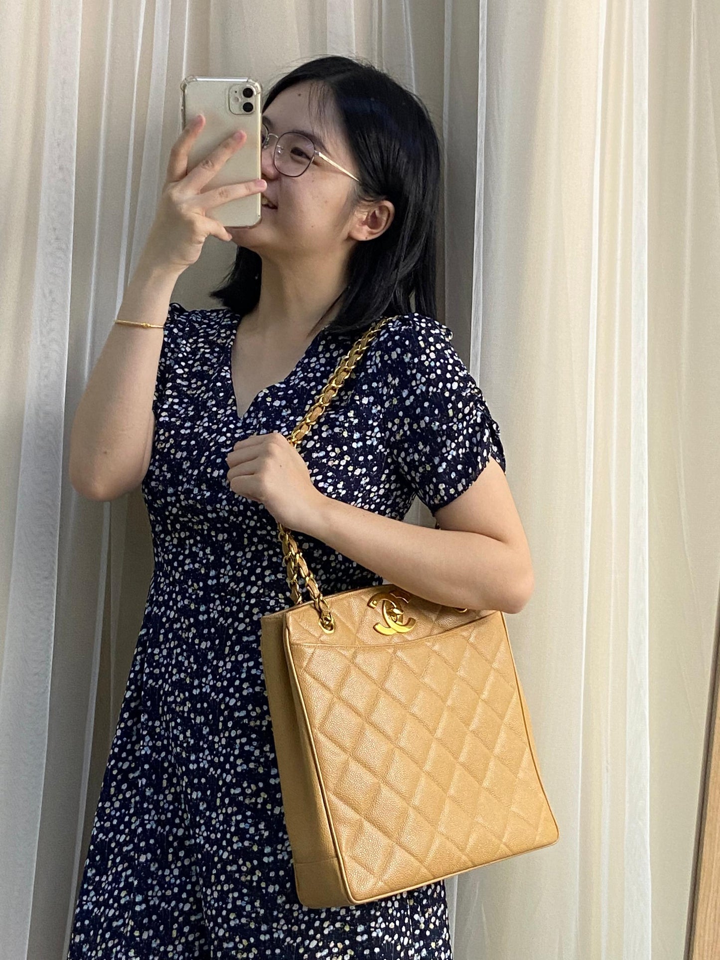 Chanel Caramel Caviar Vintage Vertical Tote GHW