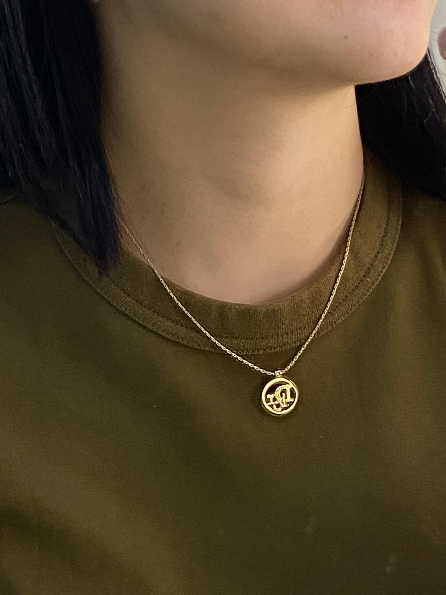 Dior Gold Vintage Round Logo Necklace