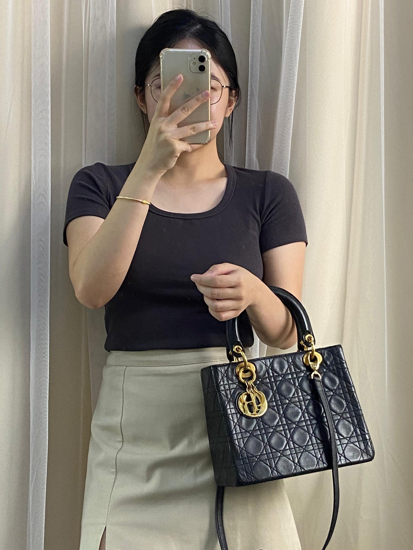 Dior Black Lambskin Medium Lady D GHW