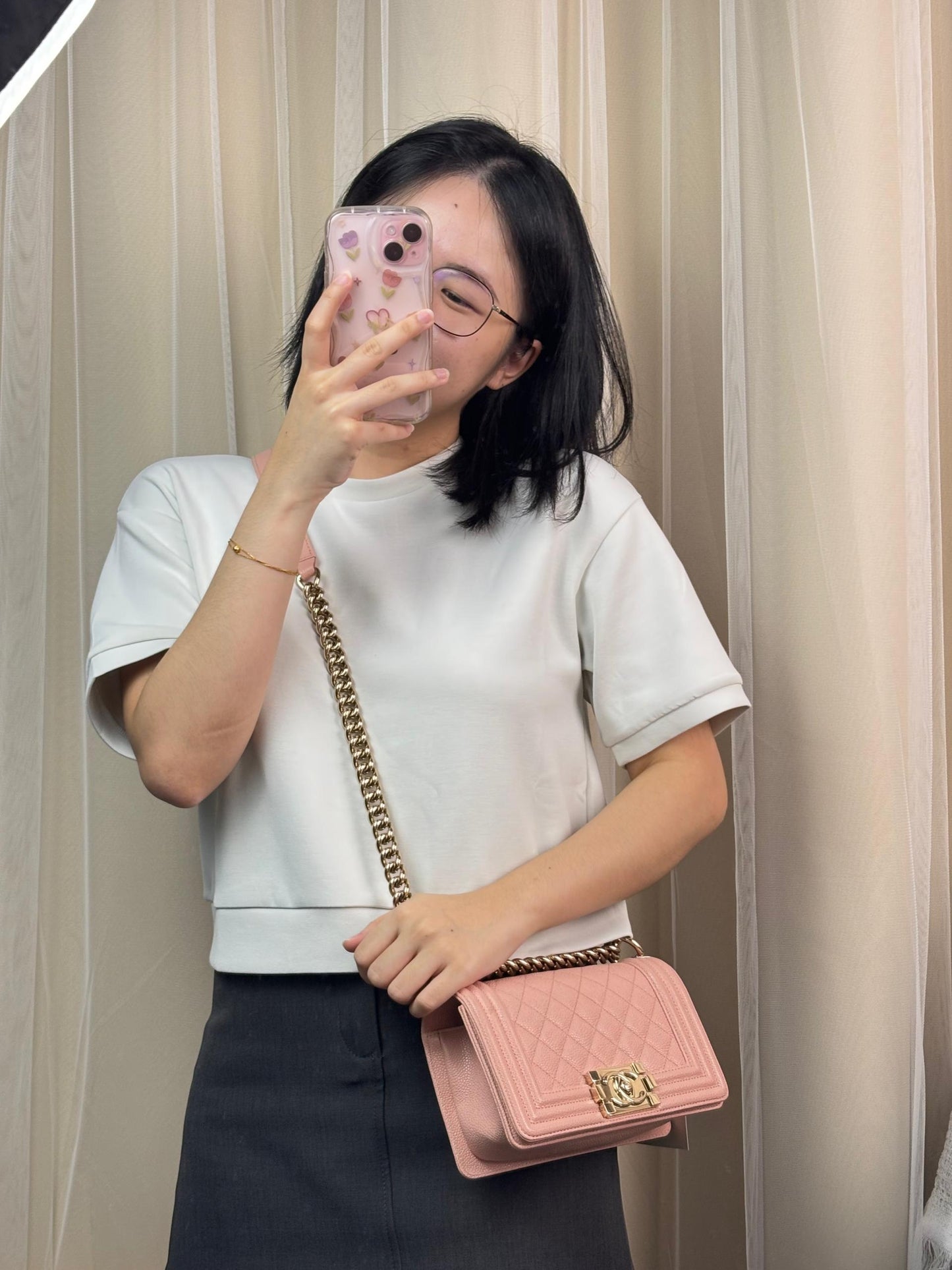 Chanel Nude Pink Caviar Small Boy Flap Bag GHW