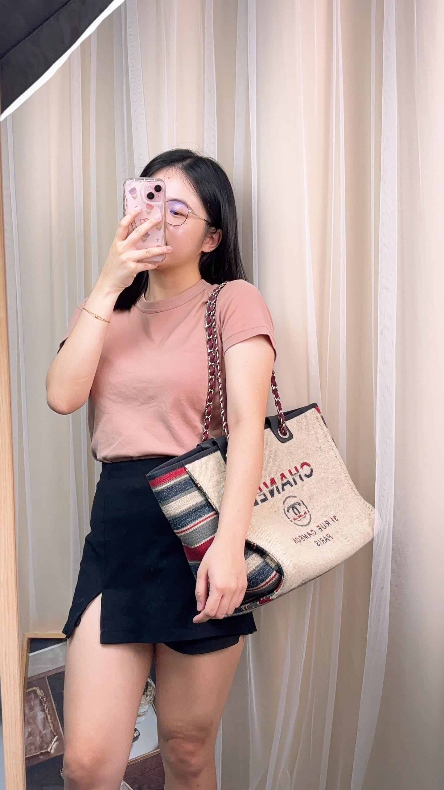 Chanel Striped Canvas Medium Deauville Tote