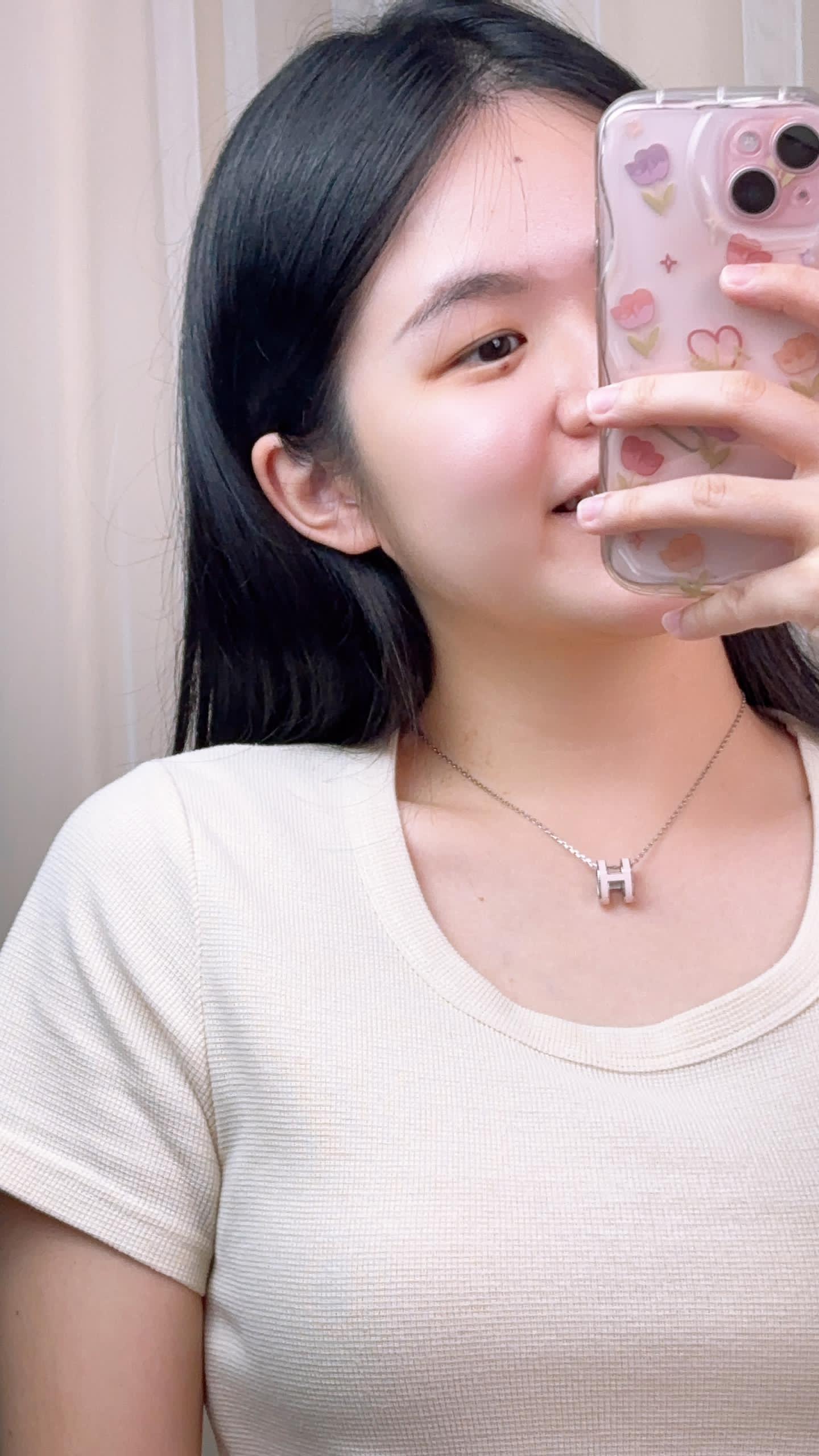 Hermes Palladium Rose Dragee Pop H Necklace