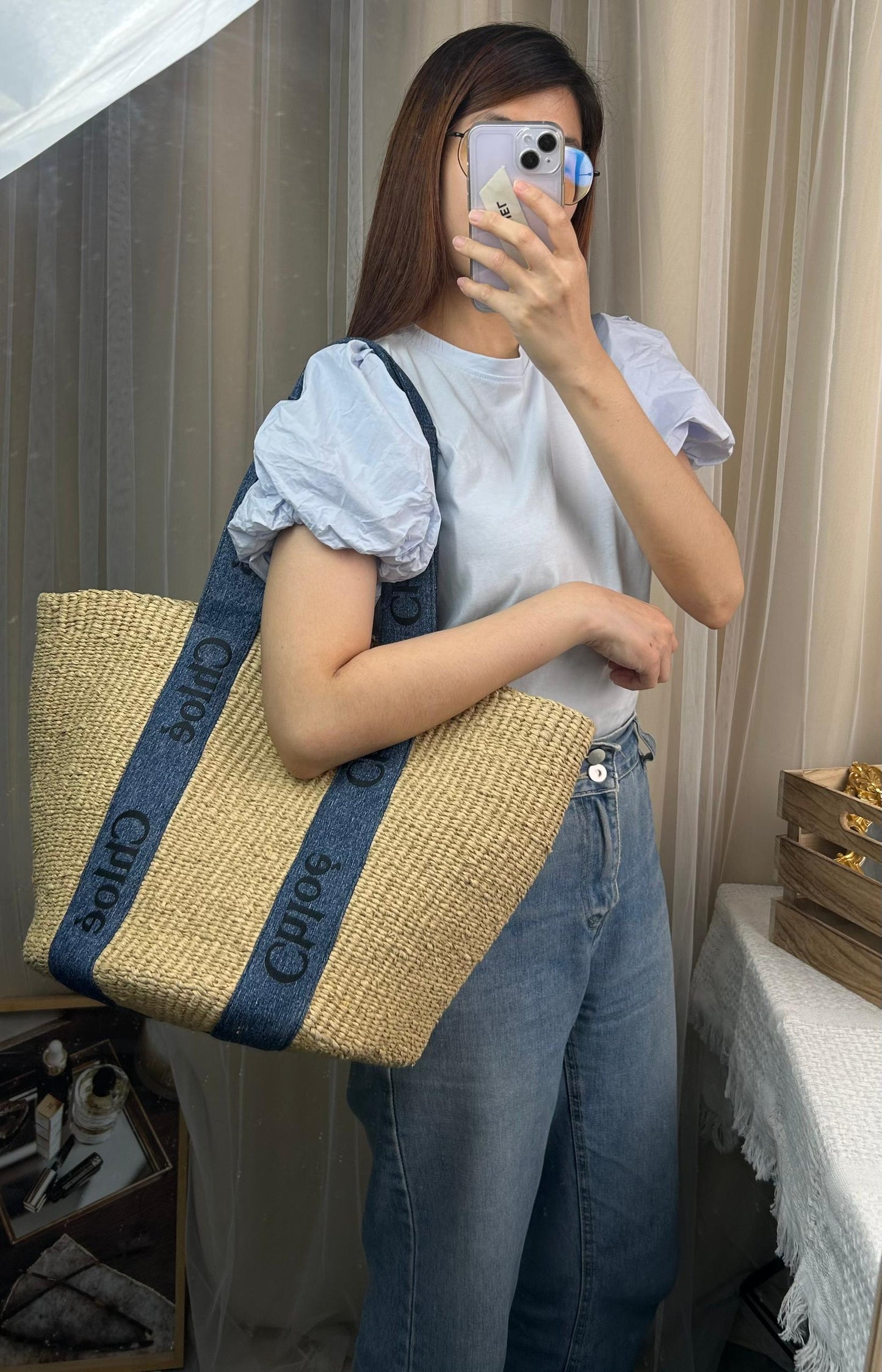 Chloe Large Denim-trimmed Woody Tote