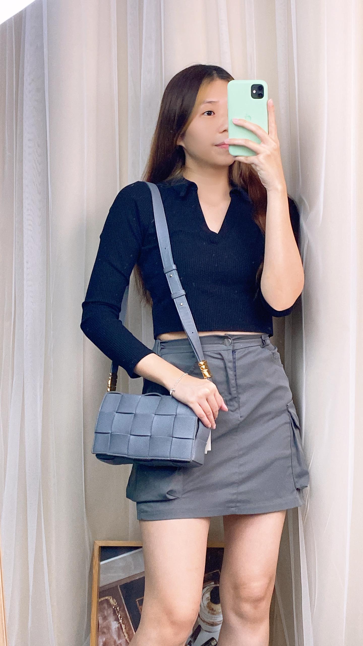 BV Dark Grey Grained Calfskin Cassette Bag (GHW)