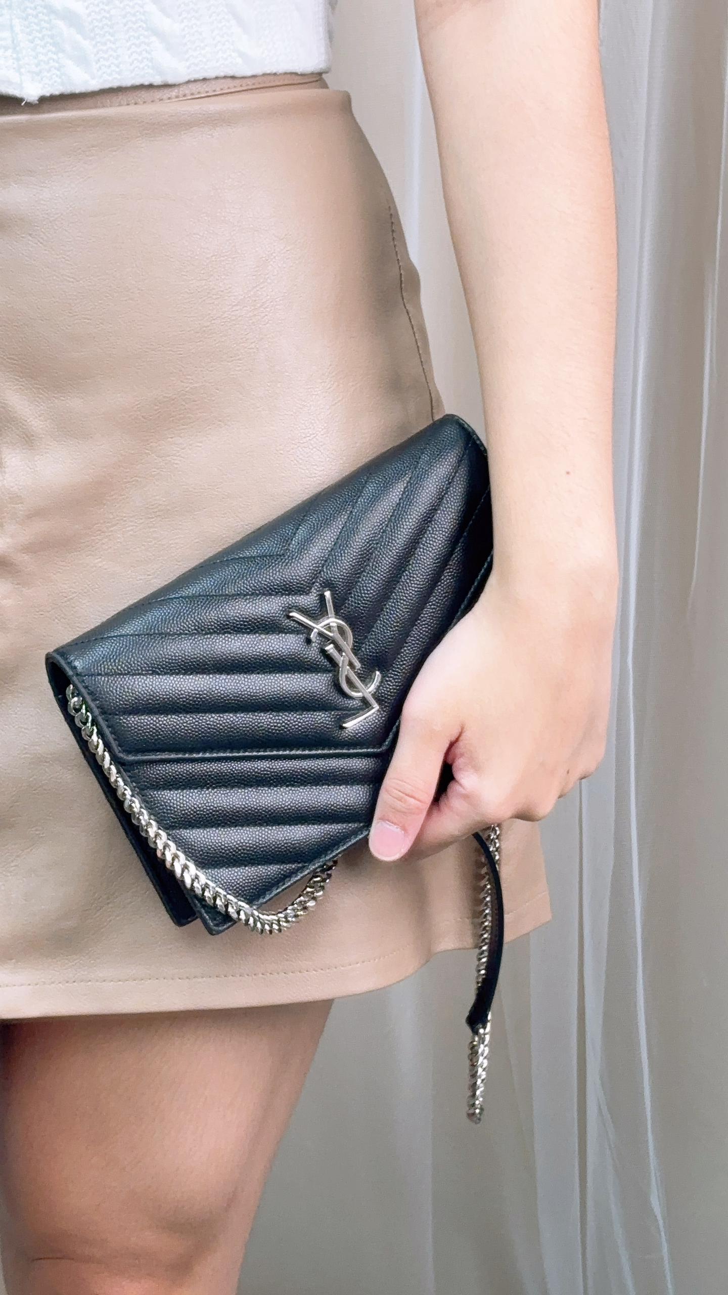 YSL Black Grain de Poudre Small WOC (SHW)