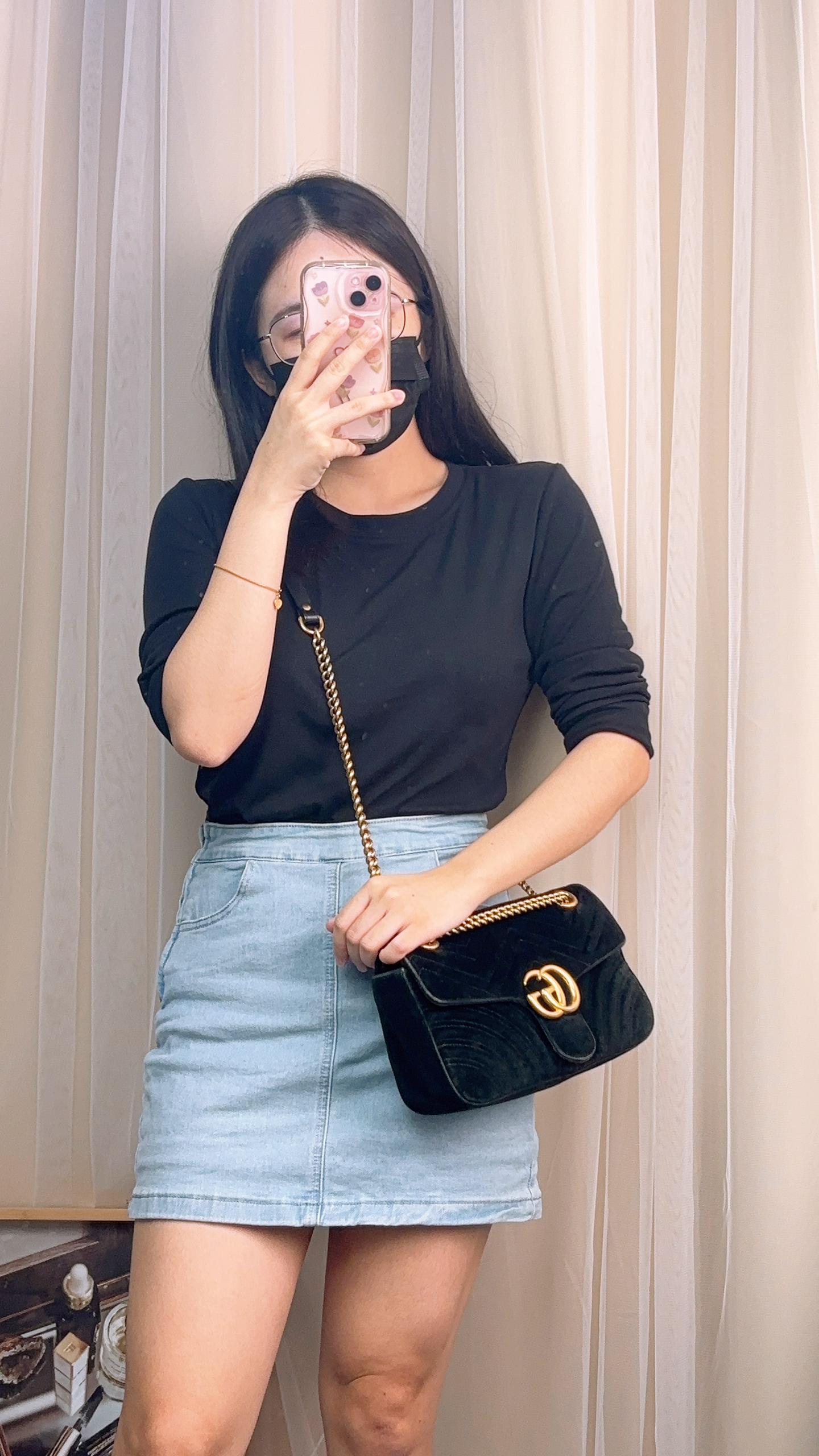 Gucci Black Velvet Small Marmont (GHW)