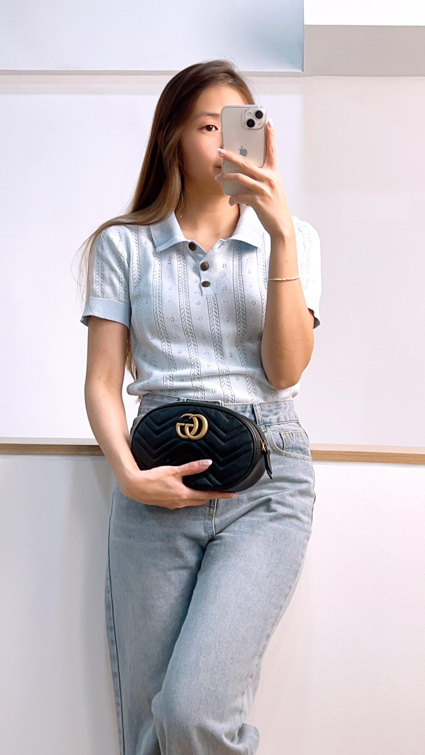 Gucci Black Marmont GG Belt Bag (GHW)