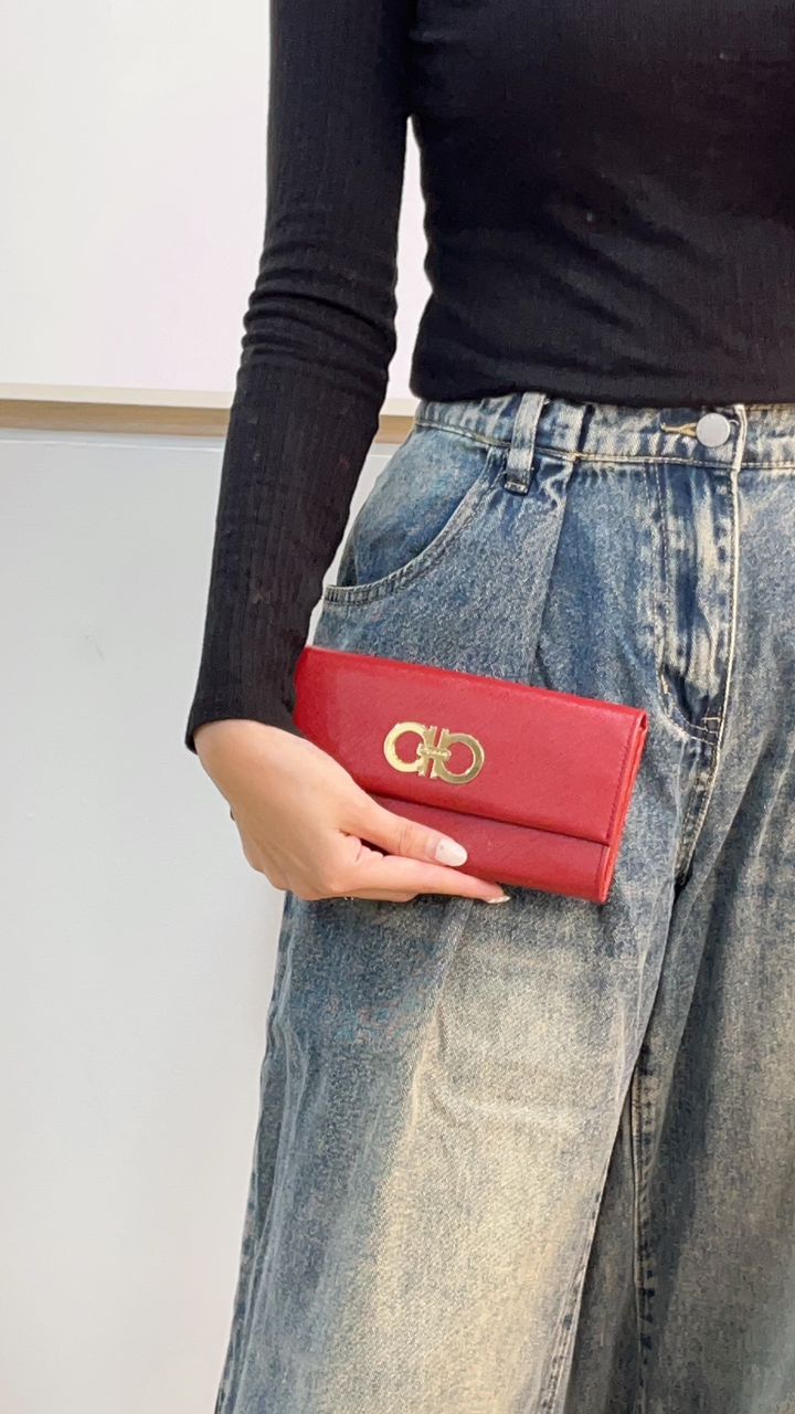 Salvatore Ferragamo Red Gancini Continental Long Wallet (GHW)
